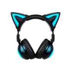 Fones de Ouvido sem Fio com Orelhas de Gato (Troca de 12 Cores) com Conexão Bluetooth e Cabo 3.5mm para Jogos Pro (Cor Preta)