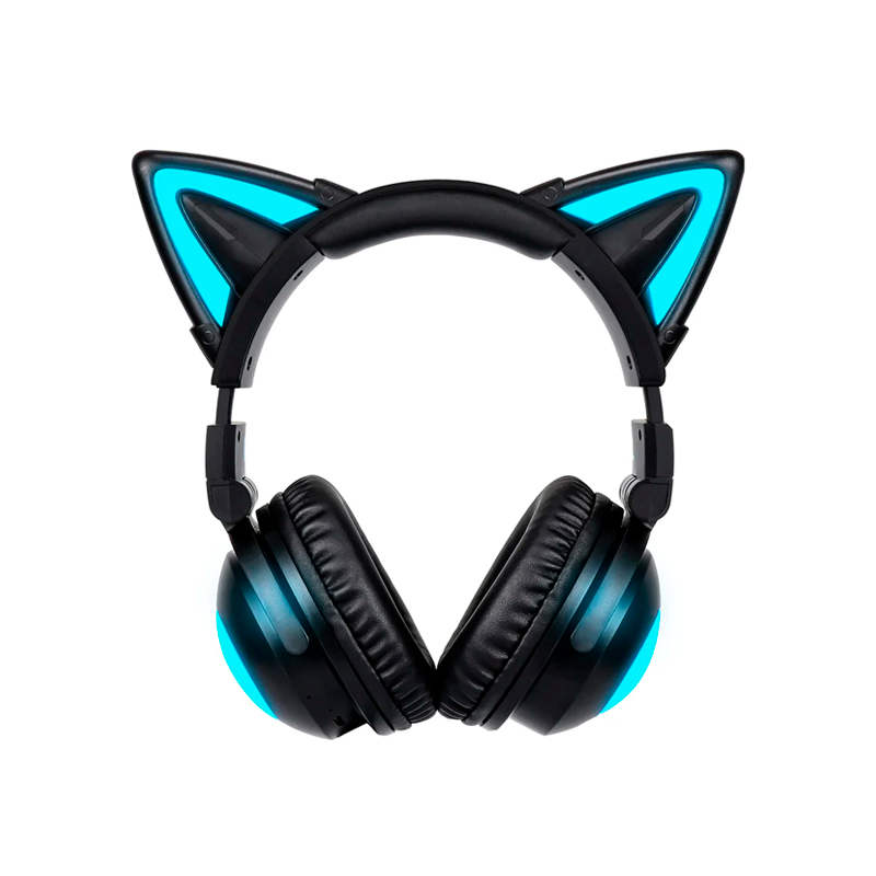 Fones de Ouvido sem Fio com Orelhas de Gato (Troca de 12 Cores) com Conexão Bluetooth e Cabo 3.5mm para Jogos Pro (Cor Preta)