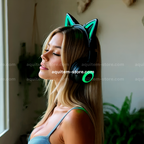 Fones de Ouvido sem Fio com Orelhas de Gato (Troca de 12 Cores) com Conexão Bluetooth e Cabo 3.5mm para Jogos Pro (Cor Preta)